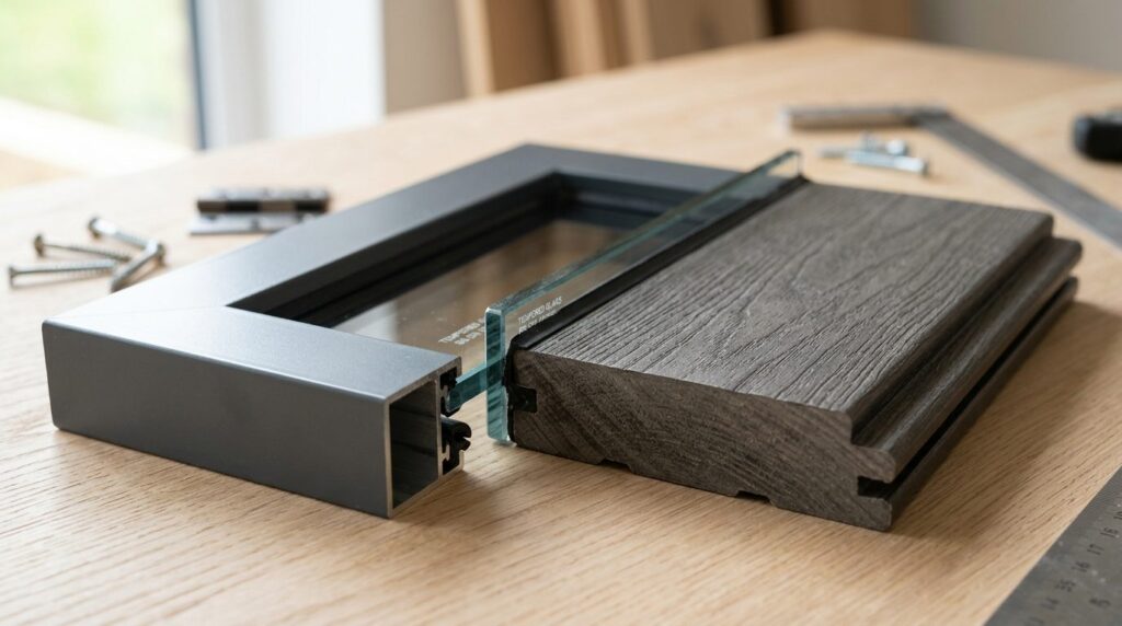 Close-up product photography of premium facade door material