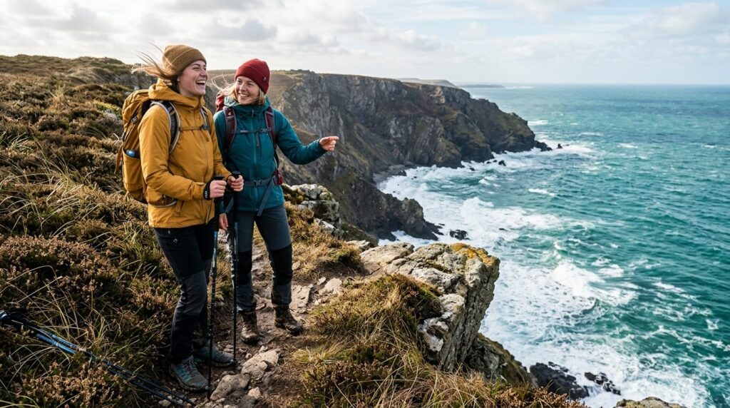 Close-up lifestyle photograph of outdoor enthusiasts in hiki