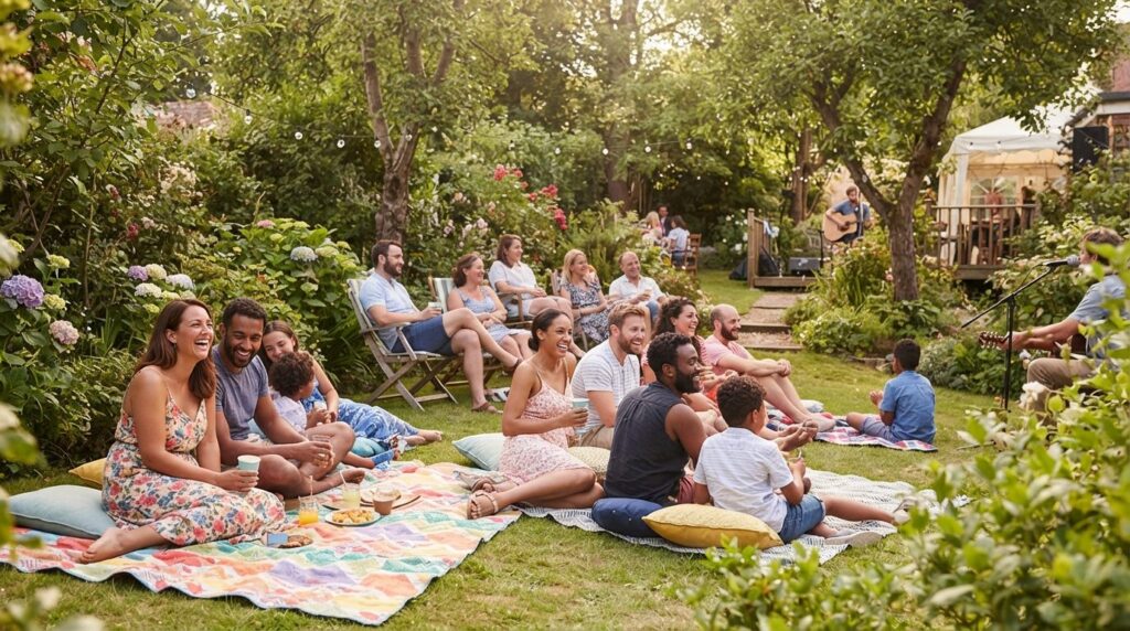 Photorealistic stock image, 16:9 format, outdoor summer cele