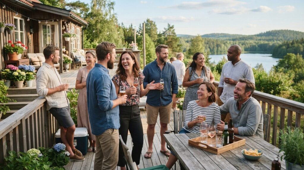 High-quality stock photograph, 16:9 ratio, outdoor social ga