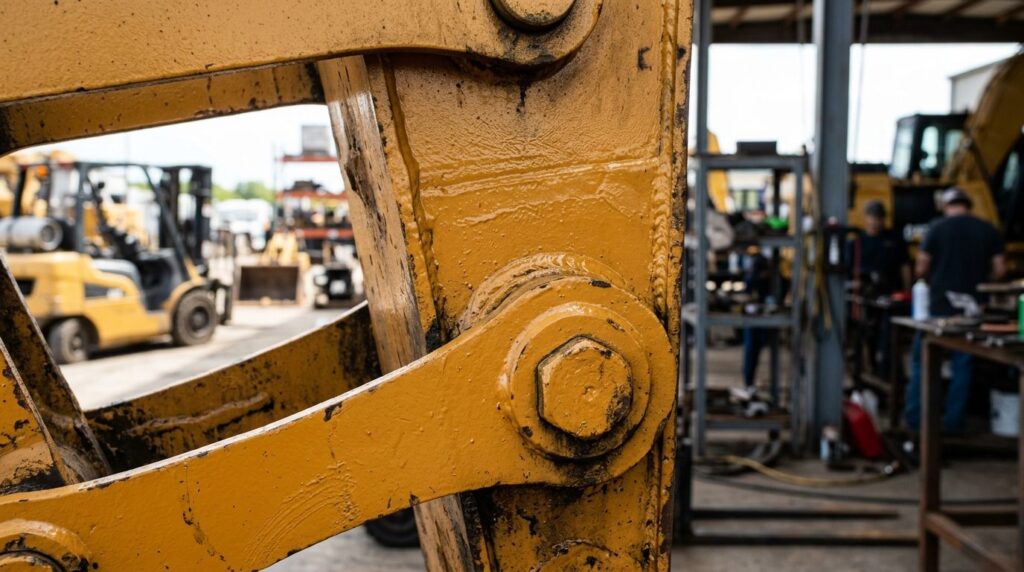 Close-up detail shot of industrial machine paint application