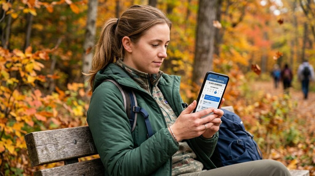Close-up lifestyle photograph of a person in hiking gear hol