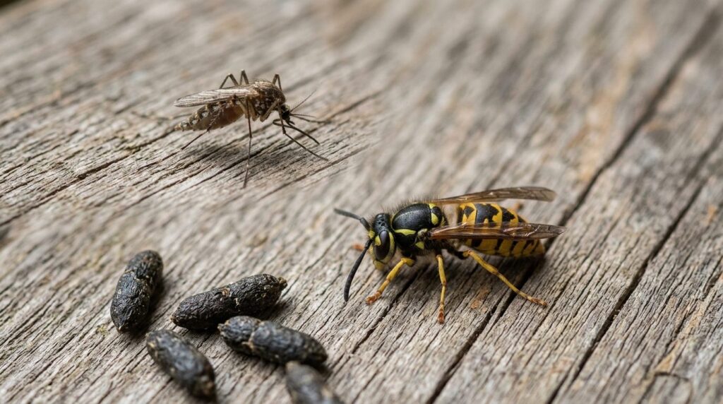 Close-up macro photography of common summer house pests incl