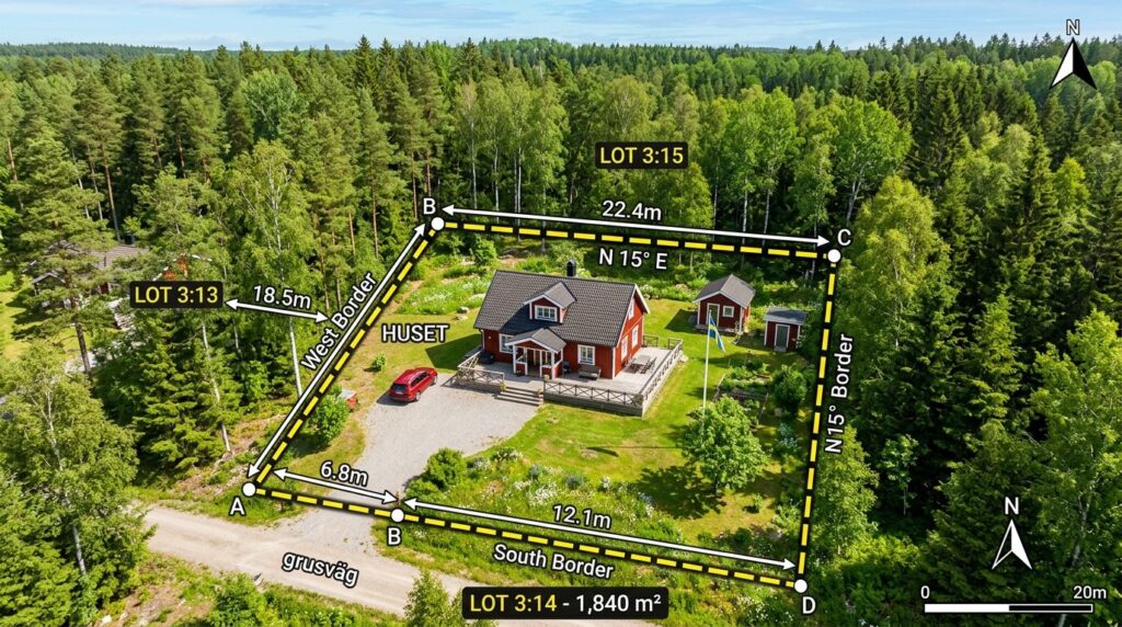 Aerial drone photograph of a Scandinavian summer house lot s