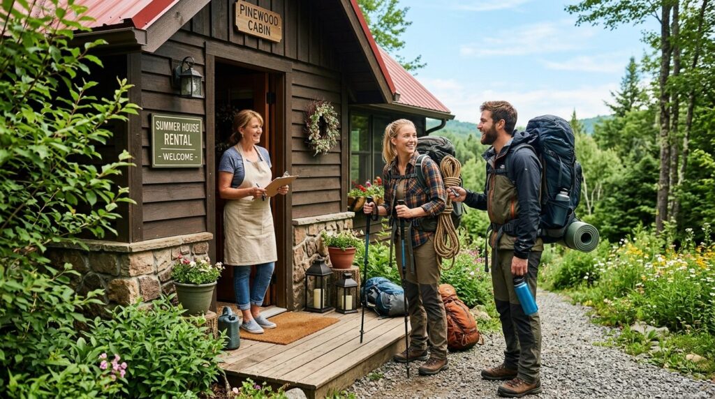 Stock photo of a young outdoor enthusiast couple checking in